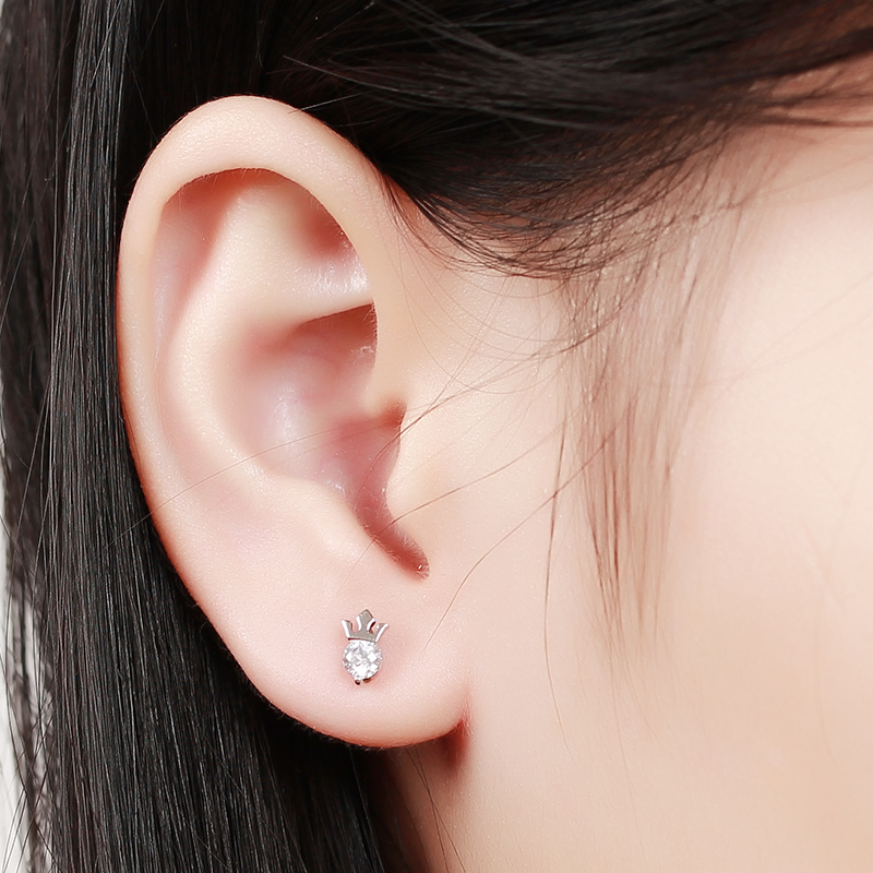 925 Sterling Silver Cubic Zirconia Crown Stud Earrings