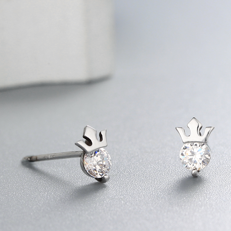 925 Sterling Silver Cubic Zirconia Crown Stud Earrings