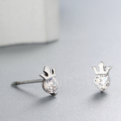 925 Sterling Silver Cubic Zirconia Crown Stud Earrings