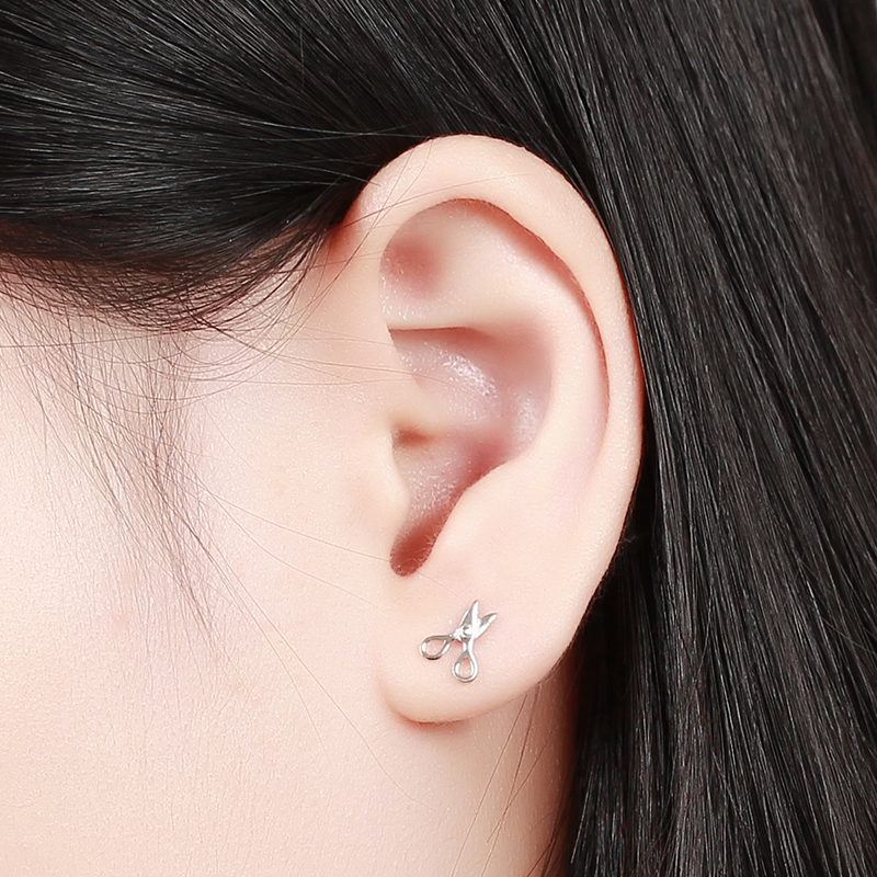 925 Sterling Silver Lovely Scissors Stud Earrings