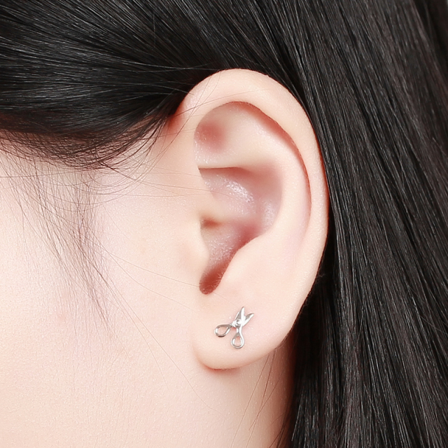 925 Sterling Silver Lovely Scissors Stud Earrings