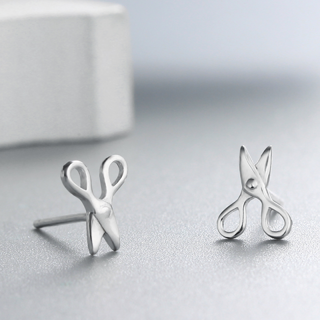 925 Sterling Silver Lovely Scissors Stud Earrings