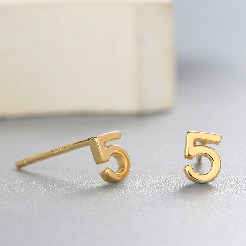 925 Sterling Silver Lucky Numbers 5 Stud Earrings