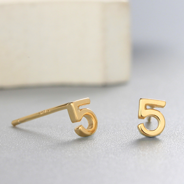 925 Sterling Silver Lucky Numbers 5 Stud Earrings