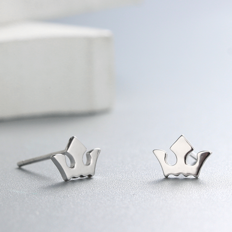 925 Sterling Silver Crown Trendy Stud Earrings