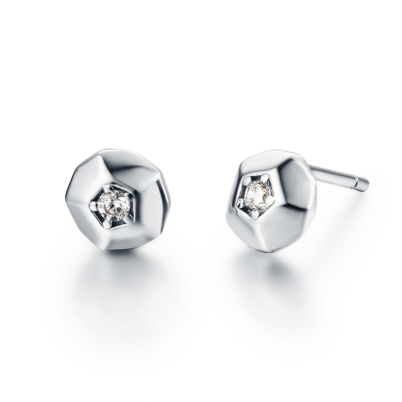 925 Sterling Silver Hexagon Cubic Zirconia Post Earrings