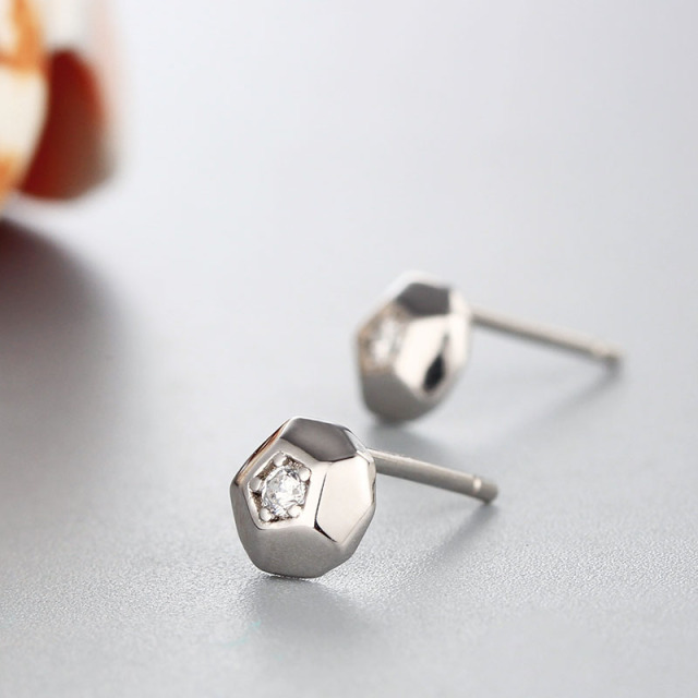 925 Sterling Silver Hexagon Cubic Zirconia Post Earrings