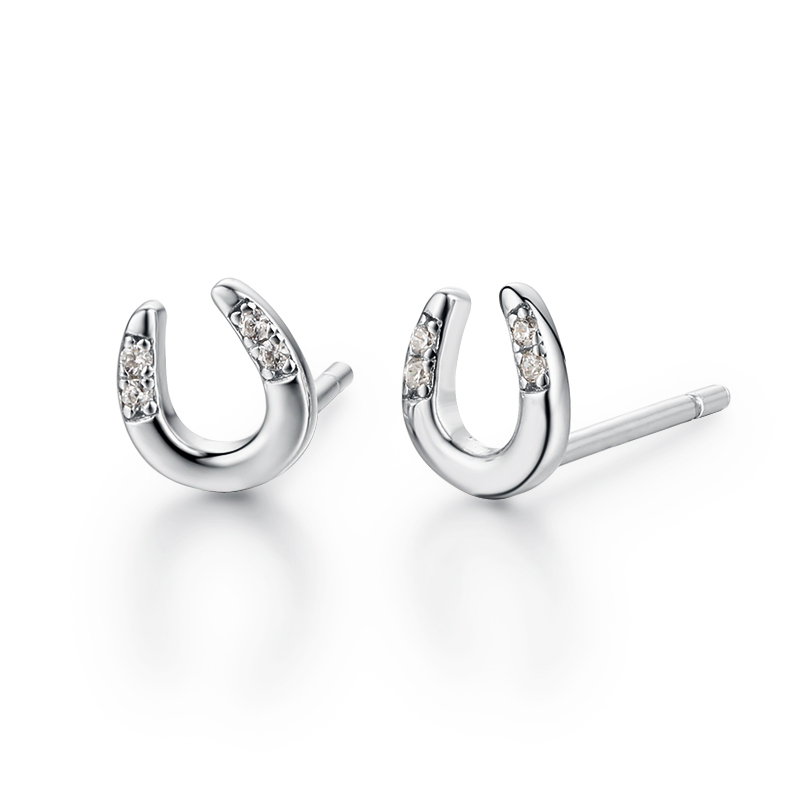 925 Sterling Silver Cubic Zirconia U-Shaped Stud Earrings