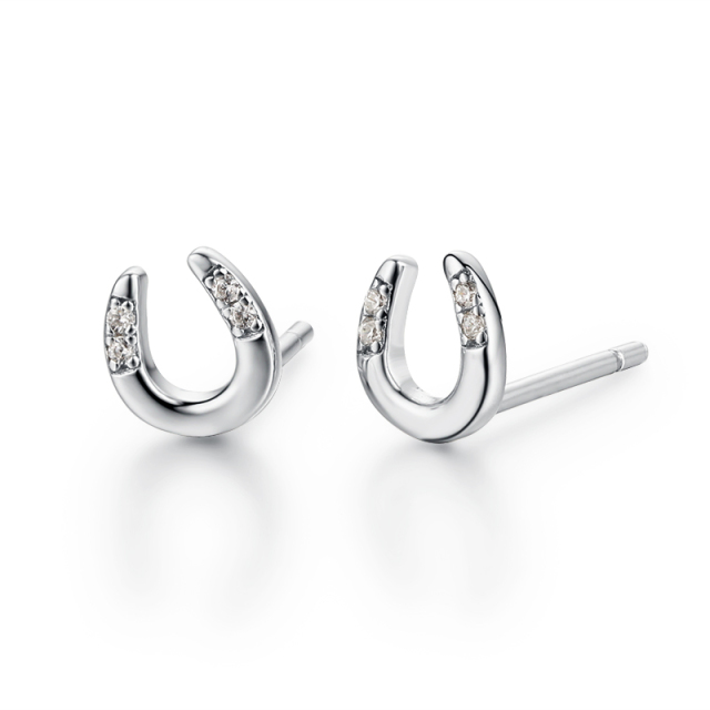 925 Sterling Silver Cubic Zirconia U-Shaped Stud Earrings