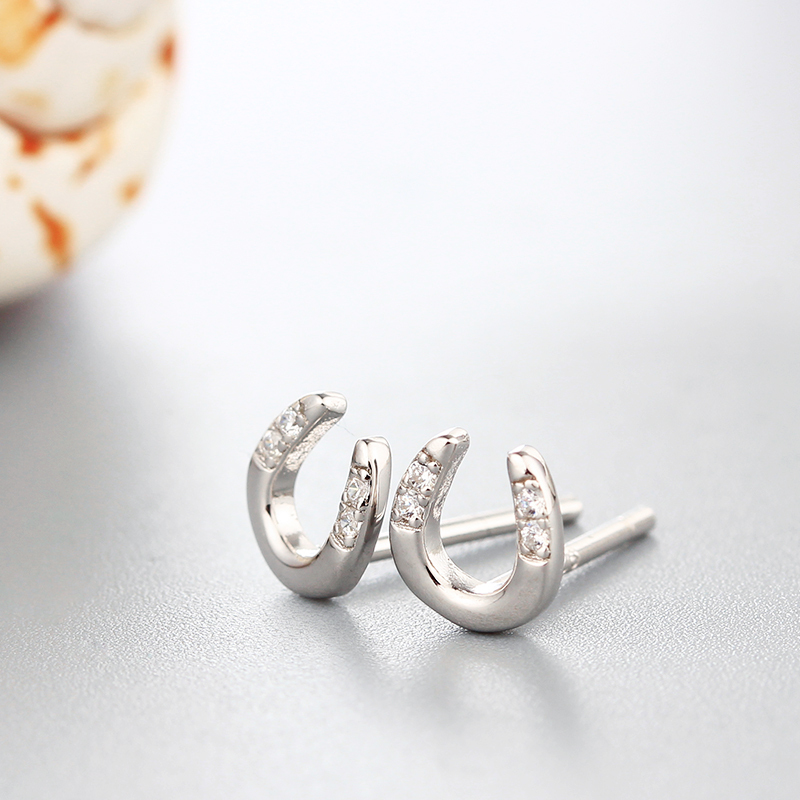 925 Sterling Silver Cubic Zirconia U-Shaped Stud Earrings