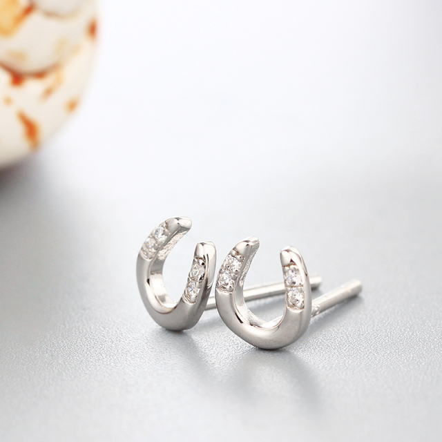 925 Sterling Silver Cubic Zirconia U-Shaped Stud Earrings