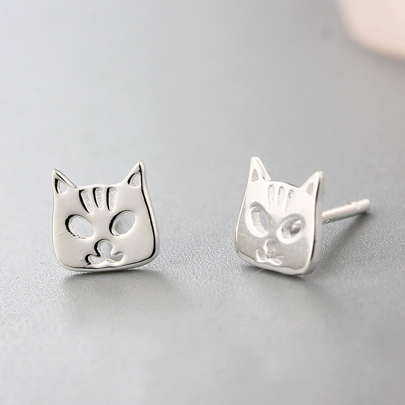 925 Sterling Silver Cute Cat Shape Stud Earrings