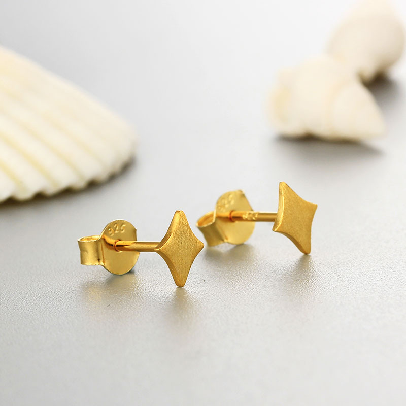 925 Sterling Silver Brushed Quadrilateral Star Stud Earrings
