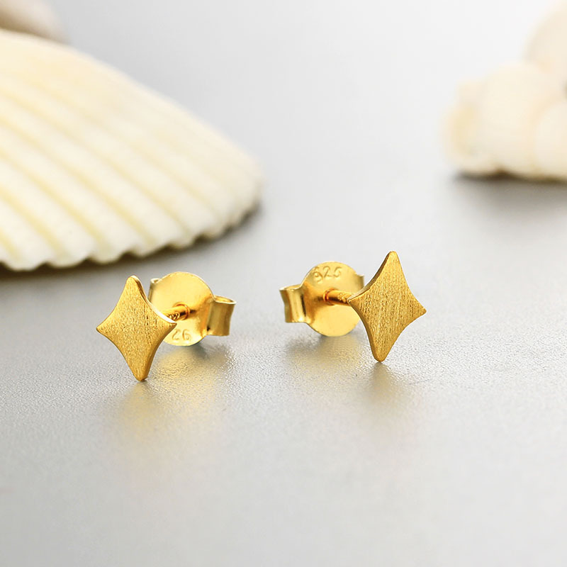 925 Sterling Silver Brushed Quadrilateral Star Stud Earrings