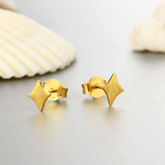 925 Sterling Silver Brushed Quadrilateral Star Stud Earrings