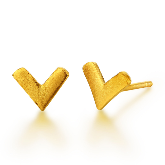 925 Sterling Silver Brushed Letter V Stud Earrings