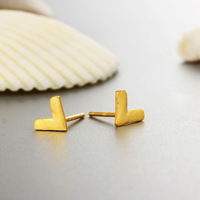 925 Sterling Silver Brushed Letter V Stud Earrings