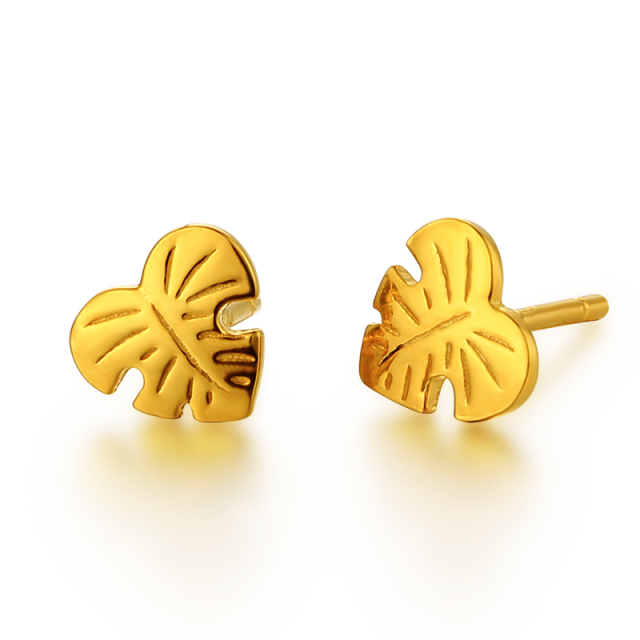 925 Sterling Silver Leaves Shape Stud Earrings