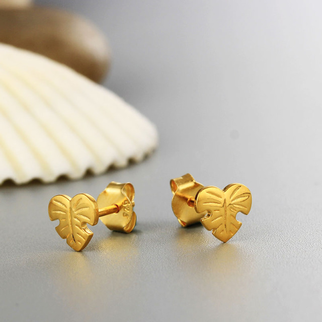 925 Sterling Silver Leaves Shape Stud Earrings