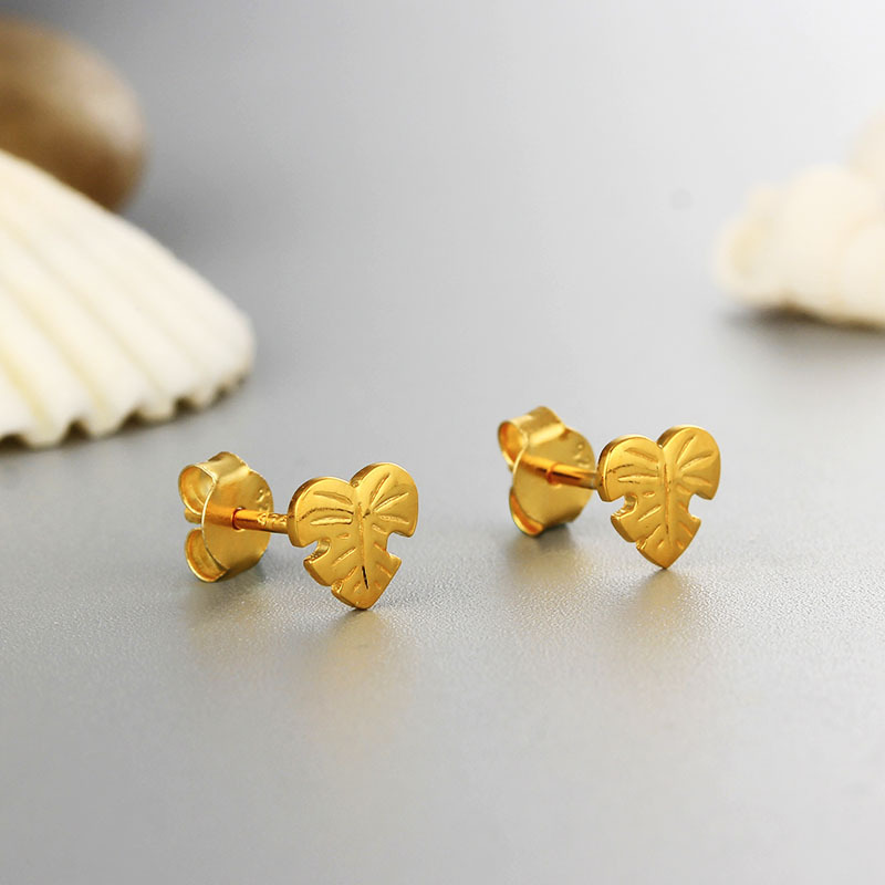 925 Sterling Silver Leaves Shape Stud Earrings