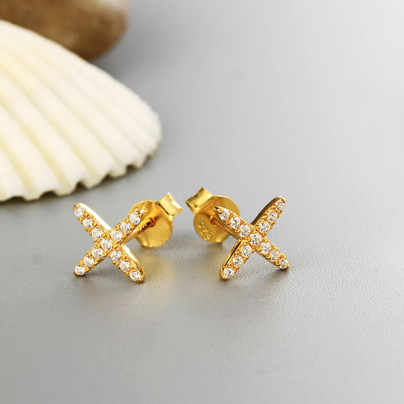 925 Sterling Silver CZ Criss Cross Stud Earrings