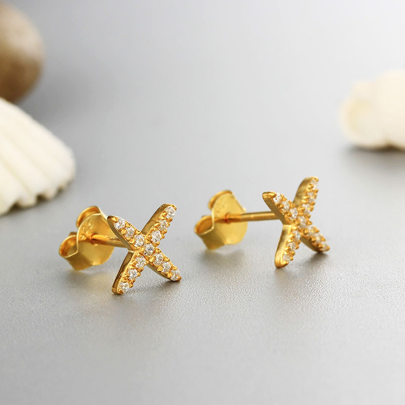 925 Sterling Silver CZ Criss Cross Stud Earrings
