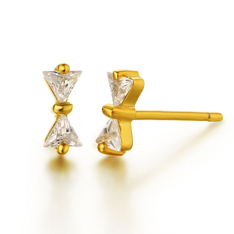 925 Sterling Silver CZ Stones Bowknot Stud Earrings