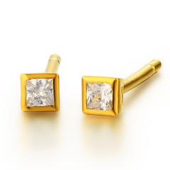 925 Sterling Silver CZ Stones Square Stud Earrings