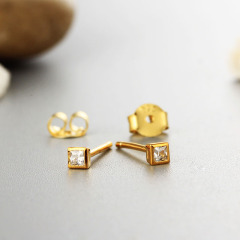 925 Sterling Silver CZ Stones Square Stud Earrings