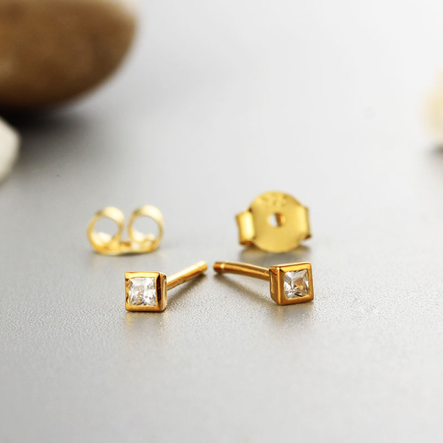 925 Sterling Silver CZ Stones Square Stud Earrings