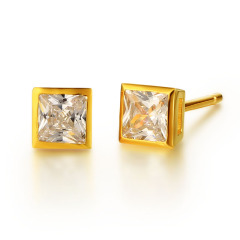 925 Sterling Silver CZ Stones Cube Stud Earrings