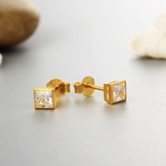925 Sterling Silver CZ Stones Cube Stud Earrings