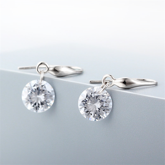 925 Sterling Silver Round Zirconia Hook Earrings