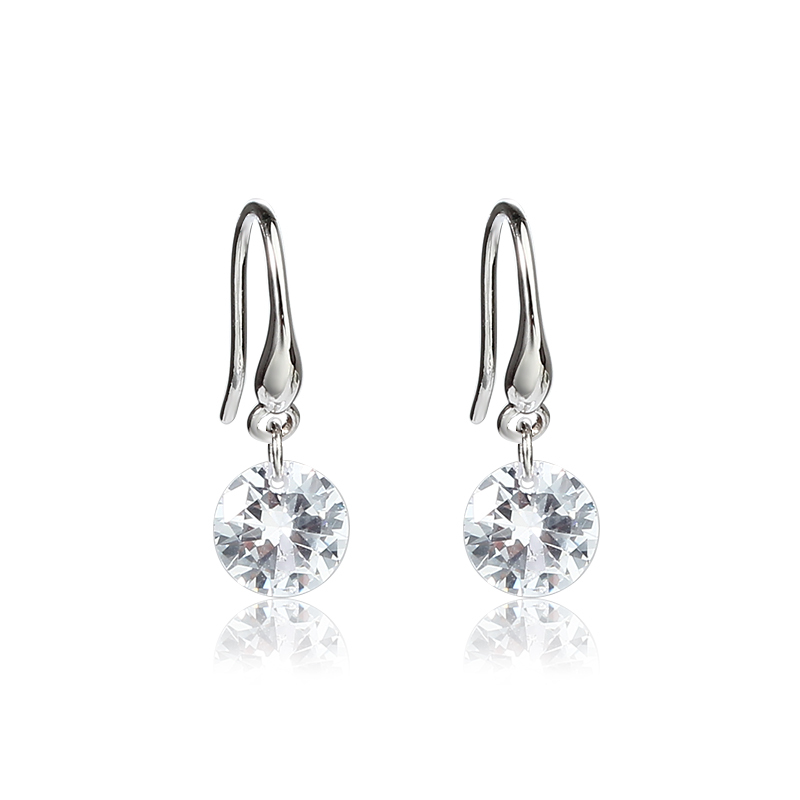 925 Sterling Silver Round Zirconia Hook Earrings