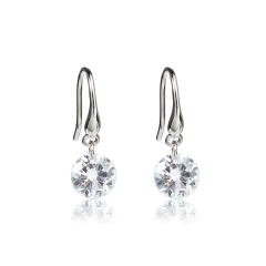 925 Sterling Silver Round Zirconia Hook Earrings