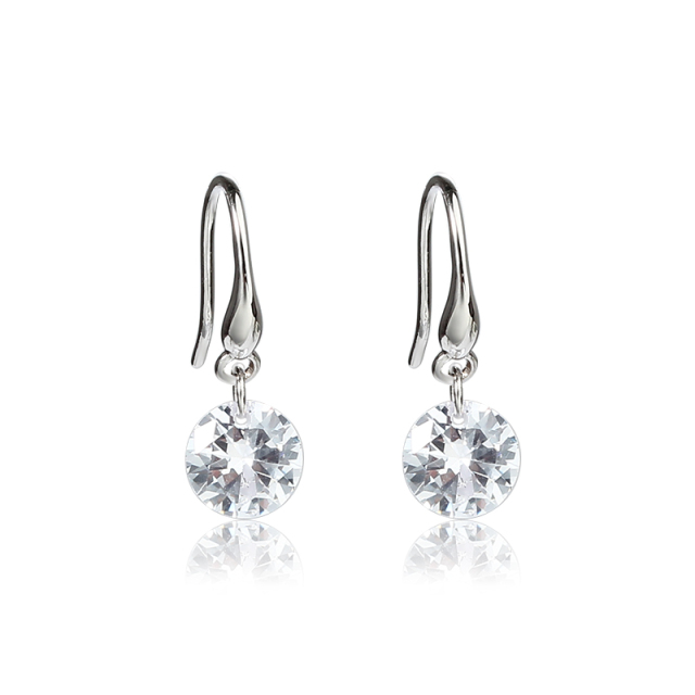 925 Sterling Silver Round Zirconia Hook Earrings