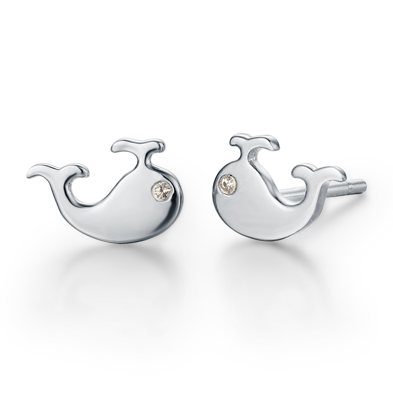 925 Sterling Silver Cute Whale Stud Earrings