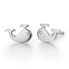 925 Sterling Silver Cute Whale Stud Earrings