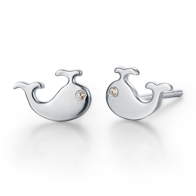 925 Sterling Silver Cute Whale Stud Earrings