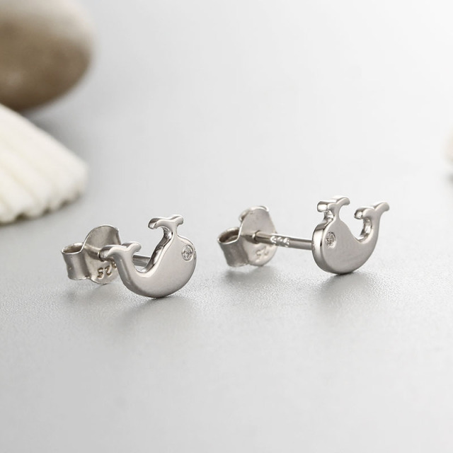 925 Sterling Silver Cute Whale Stud Earrings