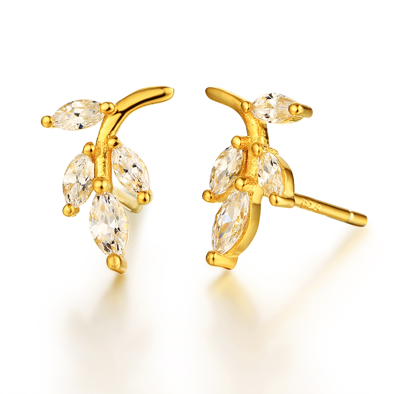 925 Sterling Silver Cubic Zirconia Plant Stud Earrings