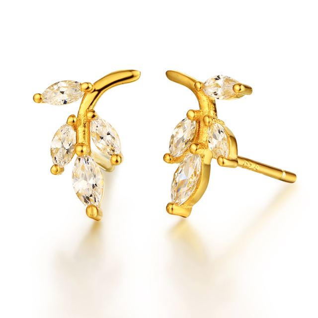 925 Sterling Silver Cubic Zirconia Plant Stud Earrings