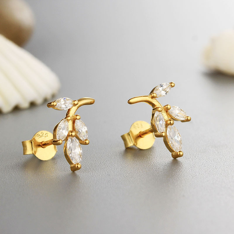 925 Sterling Silver Cubic Zirconia Plant Stud Earrings