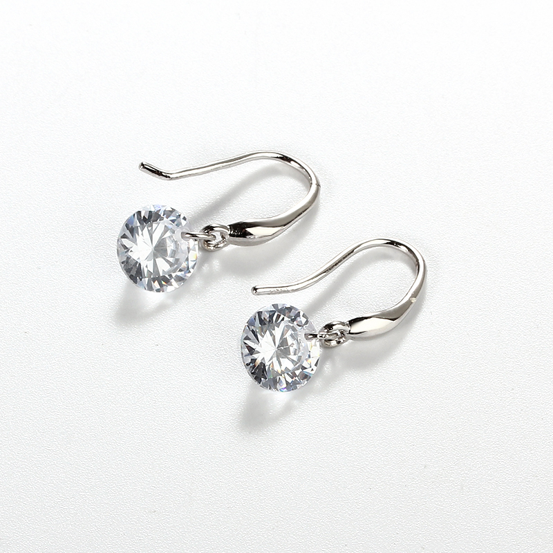 925 Sterling Silver Round Zirconia Hook Earrings