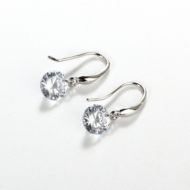 925 Sterling Silver Round Zirconia Hook Earrings