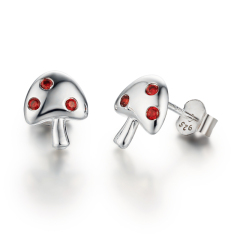 925 Sterling Silver  CZ Mushroom Stud Earrings