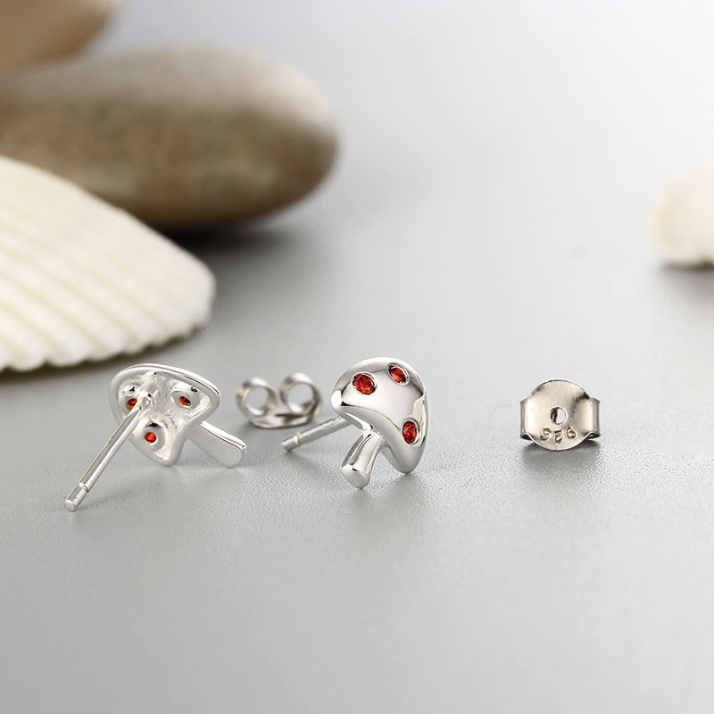 925 Sterling Silver  CZ Mushroom Stud Earrings