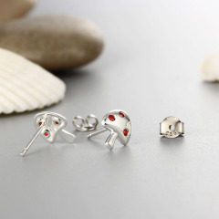 925 Sterling Silver  CZ Mushroom Stud Earrings