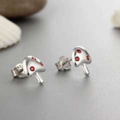 925 Sterling Silver  CZ Mushroom Stud Earrings
