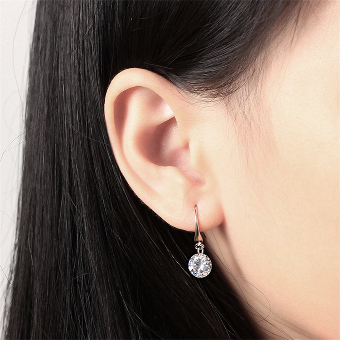 925 Sterling Silver Round Zirconia Hook Earrings